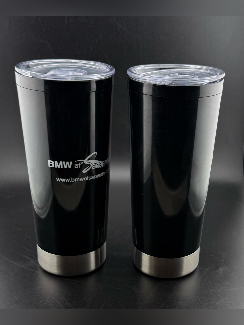 2 New BMW of Sarasota drink tumblers with sealed lids. 22oz